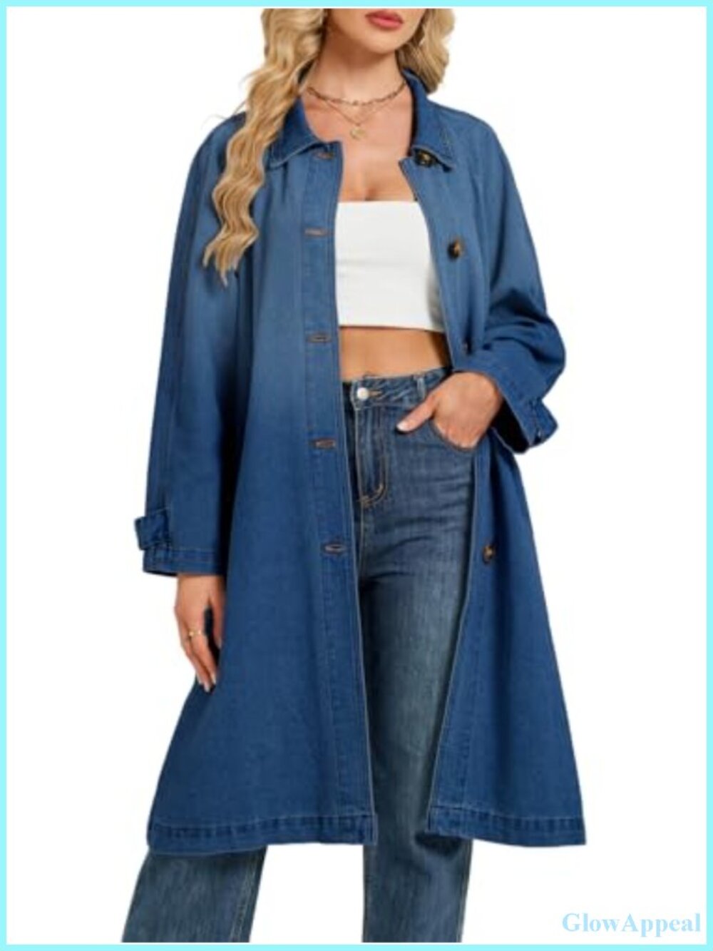 Denim Trench Coat Women Midi Long Jean Jacket Oversized Single Breasted Maxi